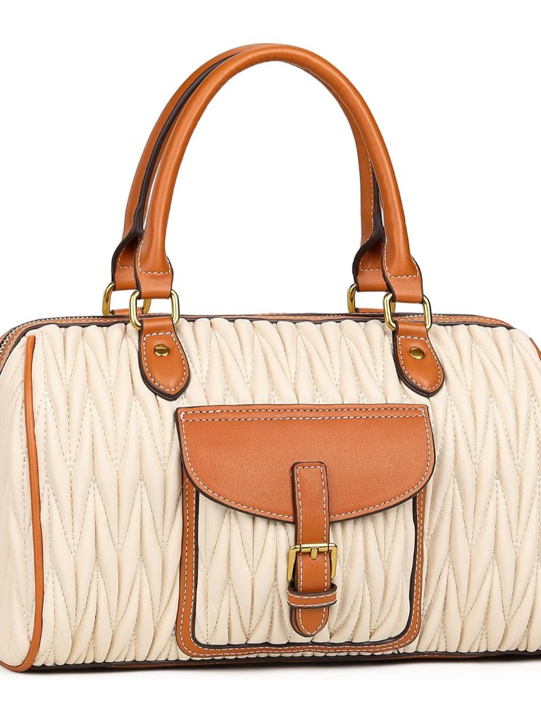 Vintage Barrel Bag For Women - Vegan Leather Purses And Handbags Satchel Bags Fo